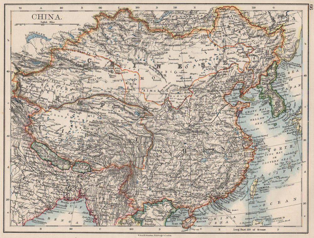 CHINESE EMPIRE. China East Asia Tibet Mongolia East Turkestan Korea 1900 map