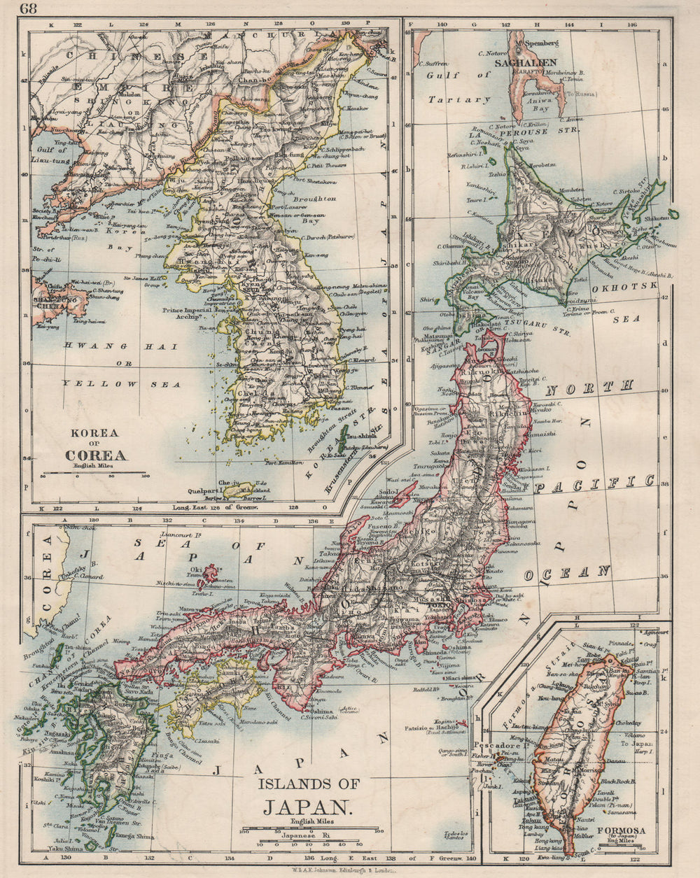 COREA JAPAN FORMOSA. Korea Taiwan. Hachijo "penal settlement". JOHNSTON 1900 map