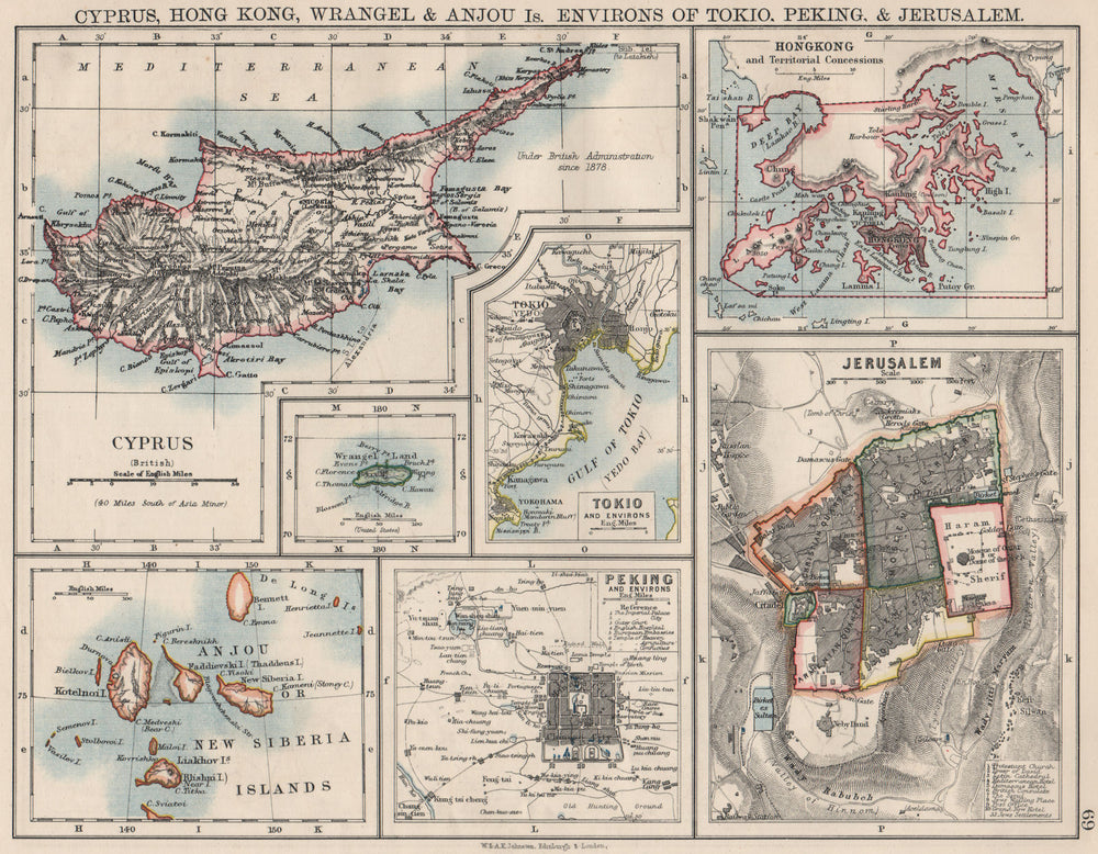 CYPRUS HONG KONG TOKYO PEKING JERUSALEM. City plans. Anzhu islands  1900 map