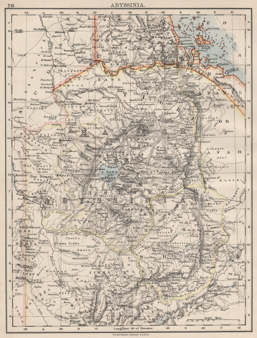HABESH or ABYSSINIA. Tigre Amhara Shoa Godjam. Ethiopia. JOHNSTON 1900 old map