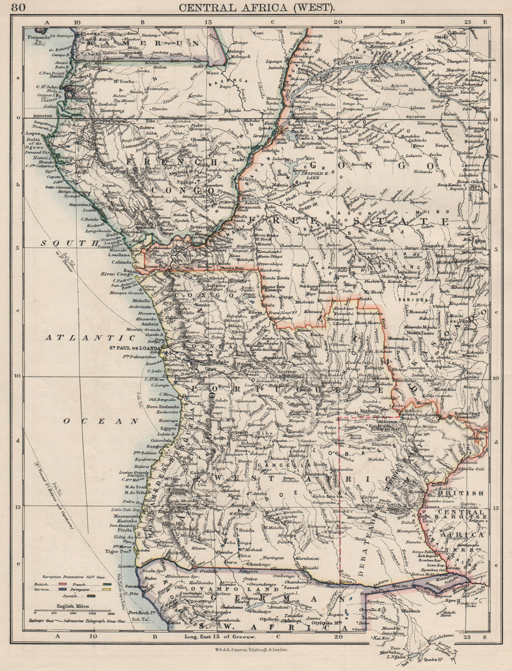 COLONIAL CENTRAL AFRICA. French Congo Free State Portuguese West Af.  1900 map
