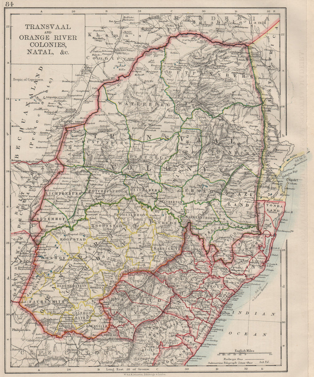 COLONIAL SOUTH AFRICA. Orange Free State Natal Basutoland SA Republic 1900 map