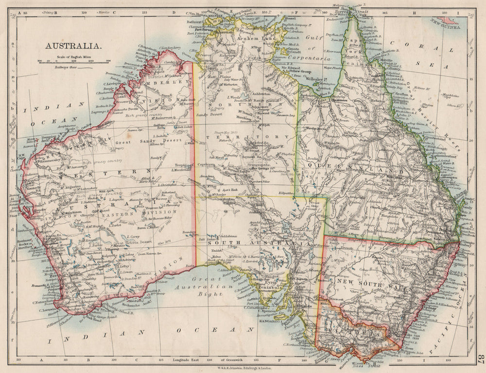 AUSTRALIA. States. Showing Northern Territory within SA. JOHNSTON 1900 old map
