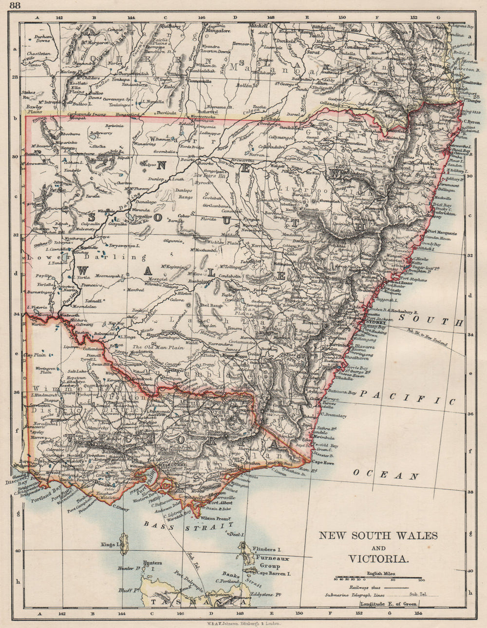 NEW SOUTH WALES & VICTORIA. Shows railways telegraph cables. Australia 1900 map