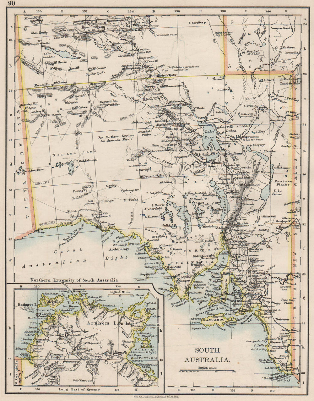 SOUTH AUSTRALIA.Explorer route Sturt Giles Elder Forrest Eyre Tictkins 1900 map