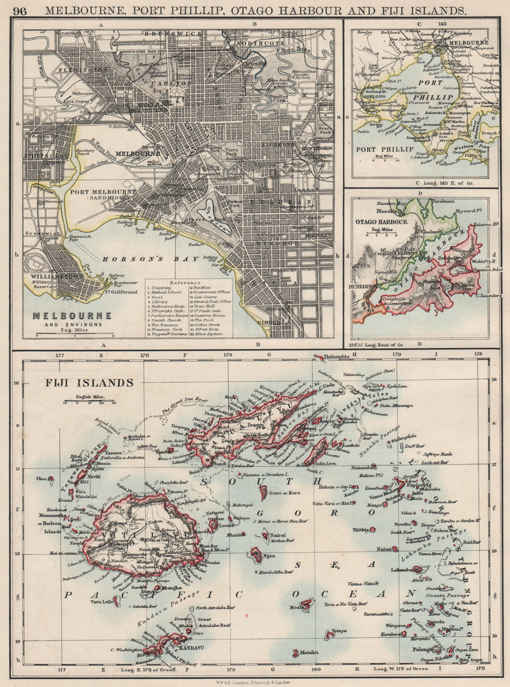 AUSTRALASIA. Melbourne plan. Fiji Viti/Vanua Levu. Otago Port Phillip 1900 map