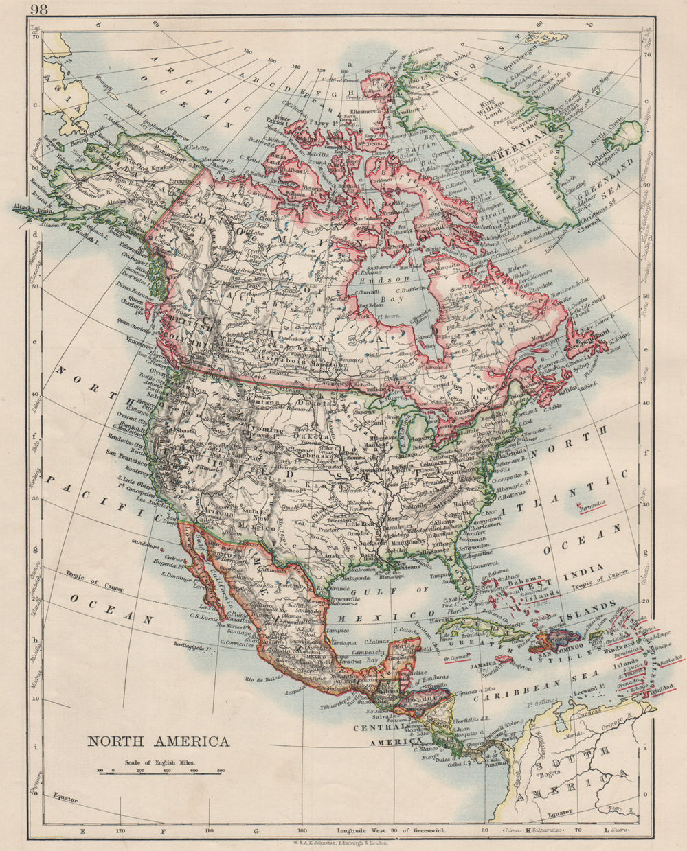 NORTH AMERICA POLITICAL. Greenland "Danish America" USA Canada Mexico 1900 map