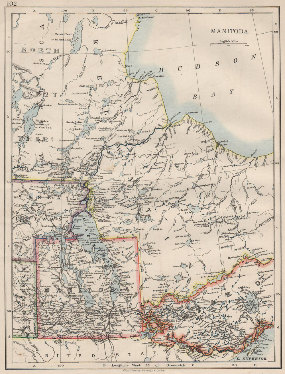 MANITOBA. Winnipeg Canadian Pacific Railroad Keewatin Canada.JOHNSTON 1900 map
