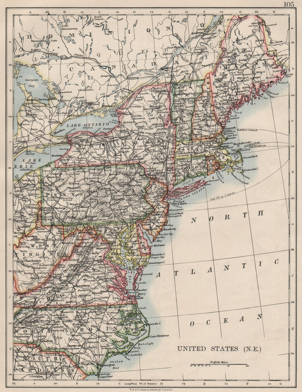 UNITED STATES NORTH EAST. New England Appalachia Atlantic states. USA 1900 map