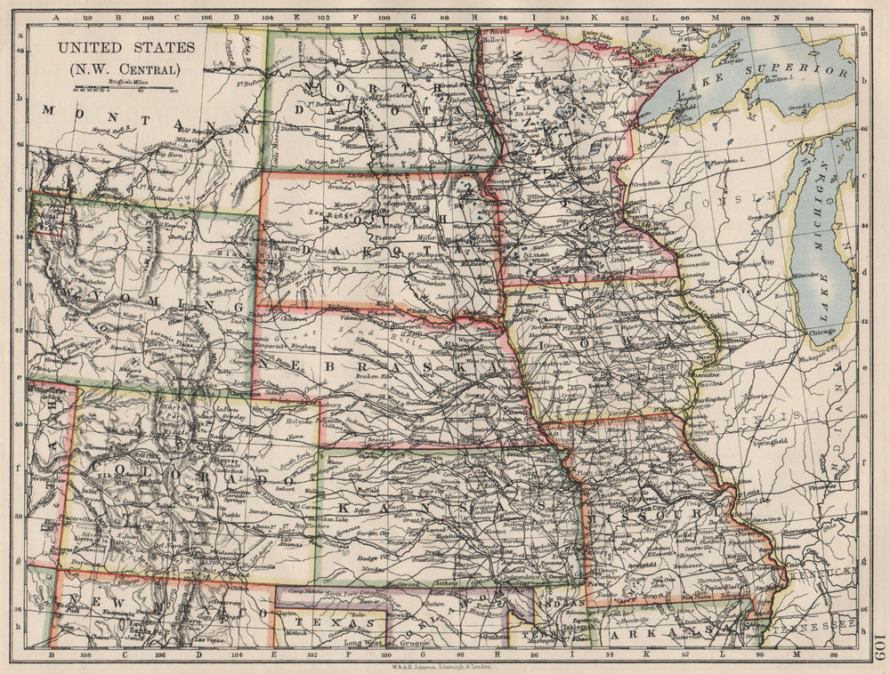 USA PLAINS STATES. Iowa Minnesota Kansas NE ND SD Colorado. JOHNSTON 1900 map
