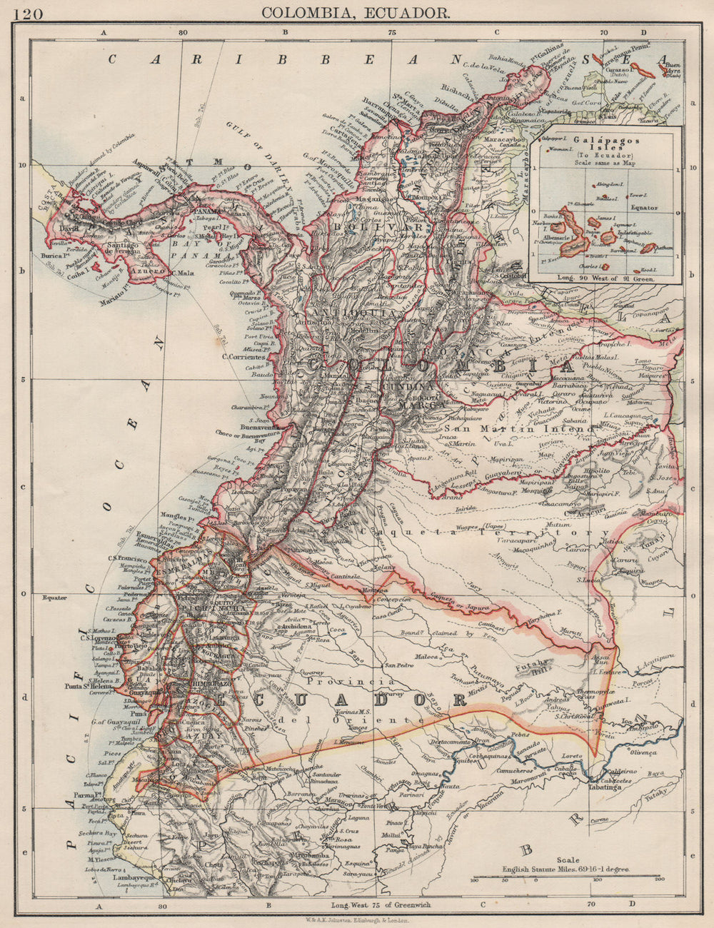 ANDEAN STATES. Colombia Ecuador Panama. States. South America. JOHNSTON 1900 map