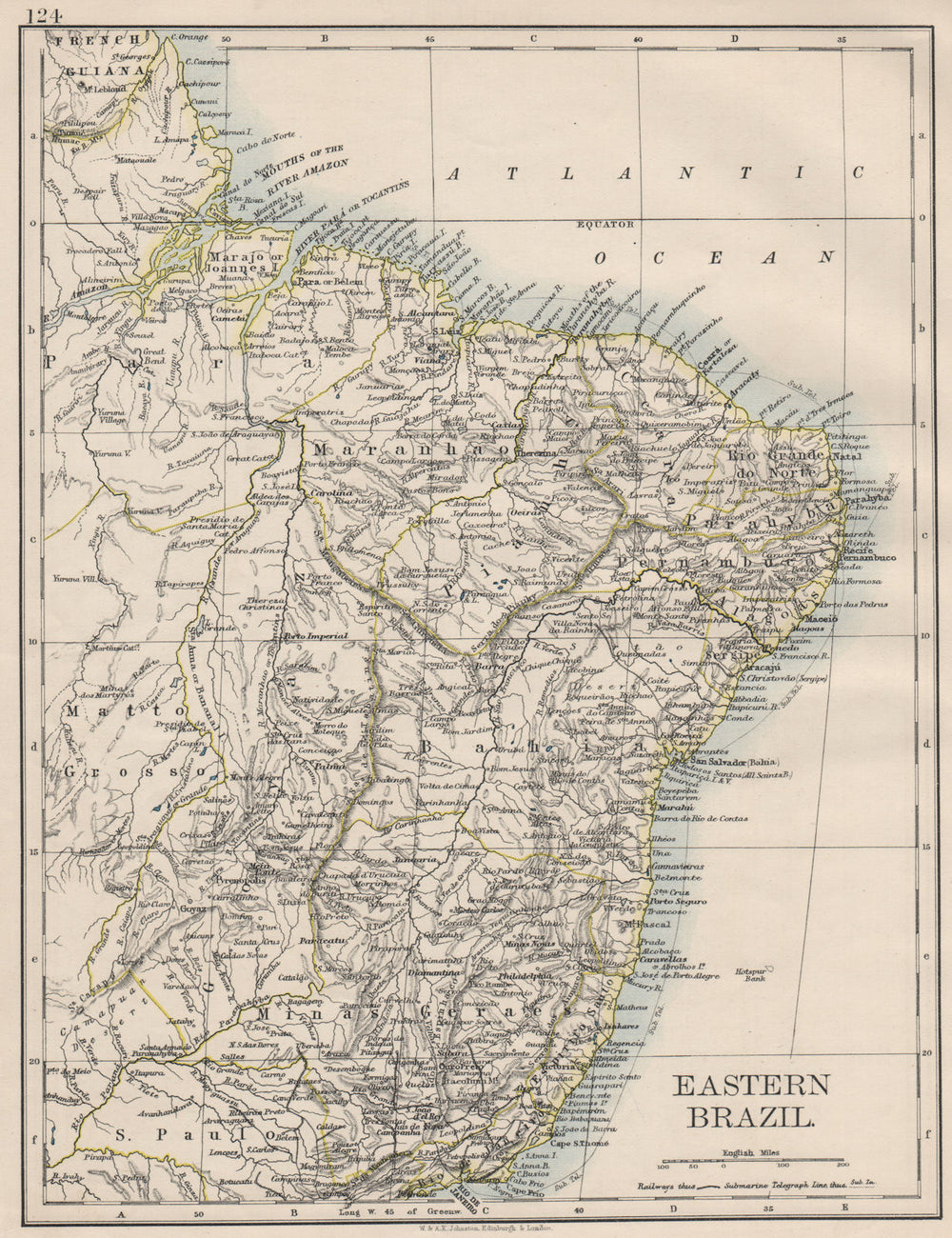 EASTERN BRAZIL. Bahia Minas Gerais Pernambuco Marabhao.  JOHNSTON 1900 old map