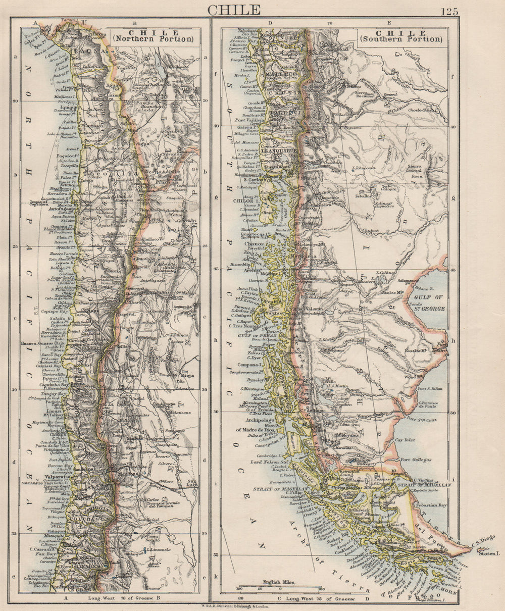 CHILE. Patagonia Cape Horn Tierra del Fuego. Steamship routes. JOHNSTON 1900 map