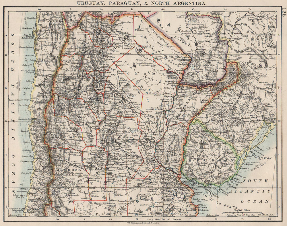URUGUAY PARAGUAY NORTH ARGENTINA. River Plate States Chile. JOHNSTON 1900 map