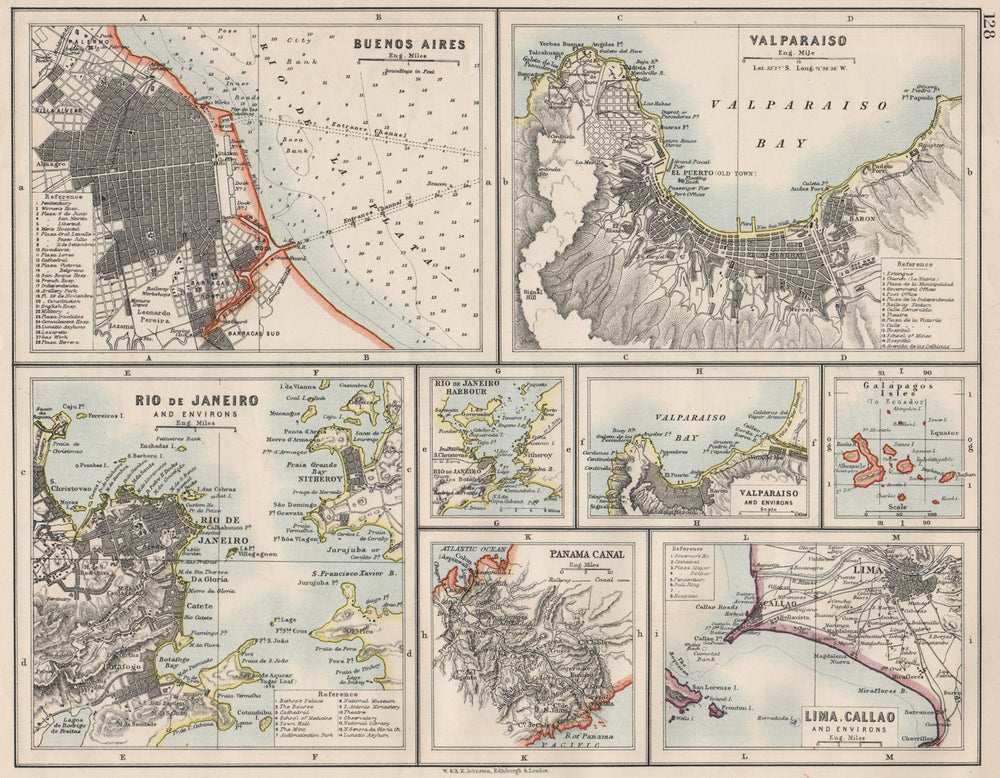 S AMERICA CITIES. Buenos Aires Rio de Janeiro Valparaiso Lima. JOHNSTON 1900 map