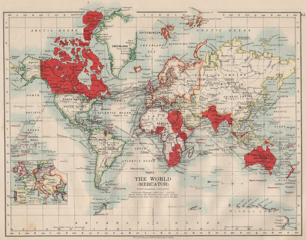 BRITISH EMPIRE. World Mercator. Currents. Steamship routes.  JOHNSTON 1903 map