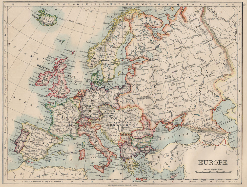EUROPE POLITICAL. Austria-Hungary. United Sweden & Norway. JOHNSTON 1903 map