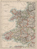 WALES. Showing counties. Telegraph cables.  JOHNSTON 1903 old antique map