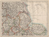 EAST ENGLAND. Lincs Norfolk Leics Notts Staffs Derbys Yorks.  JOHNSTON 1903 map