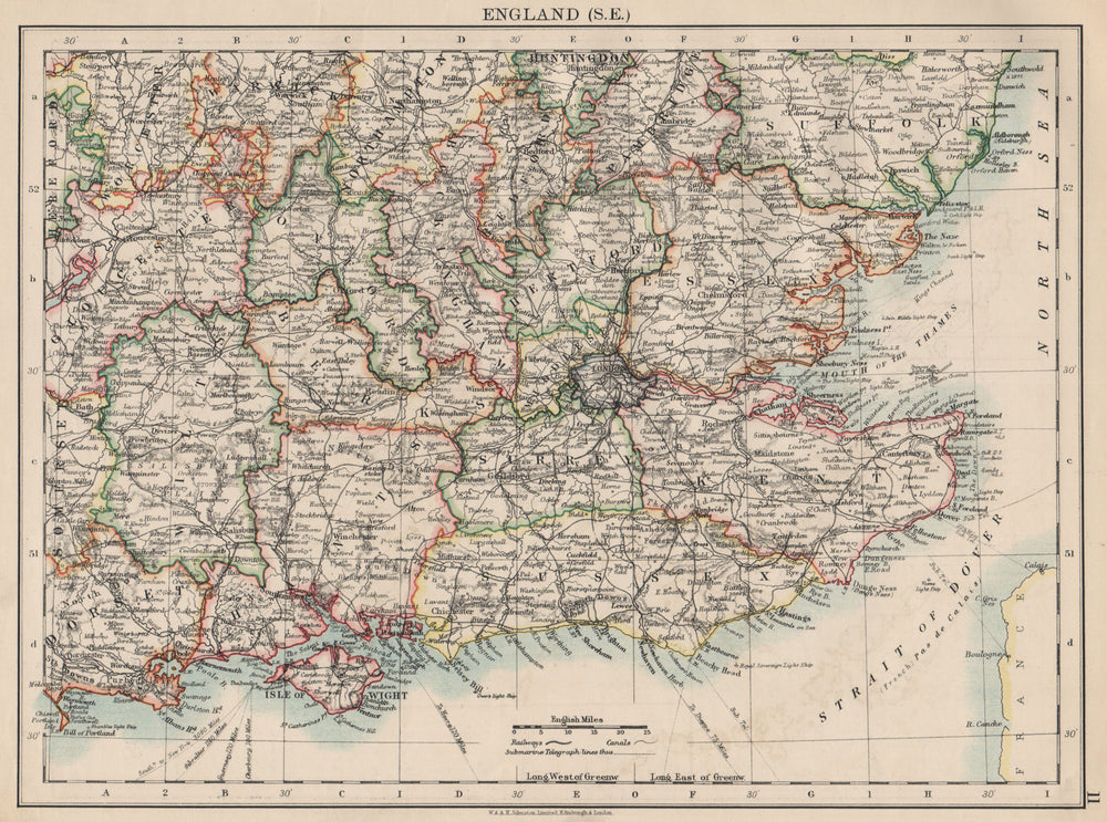 SOUTH EAST ENGLAND. Home counties. Thames valley & estuary.  JOHNSTON 1903 map