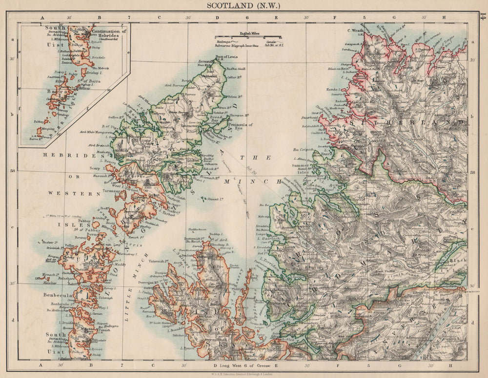 HEBRIDES. Skye Harris Lewis Uist Cromarty Highlands Scotland.  JOHNSTON 1903 map