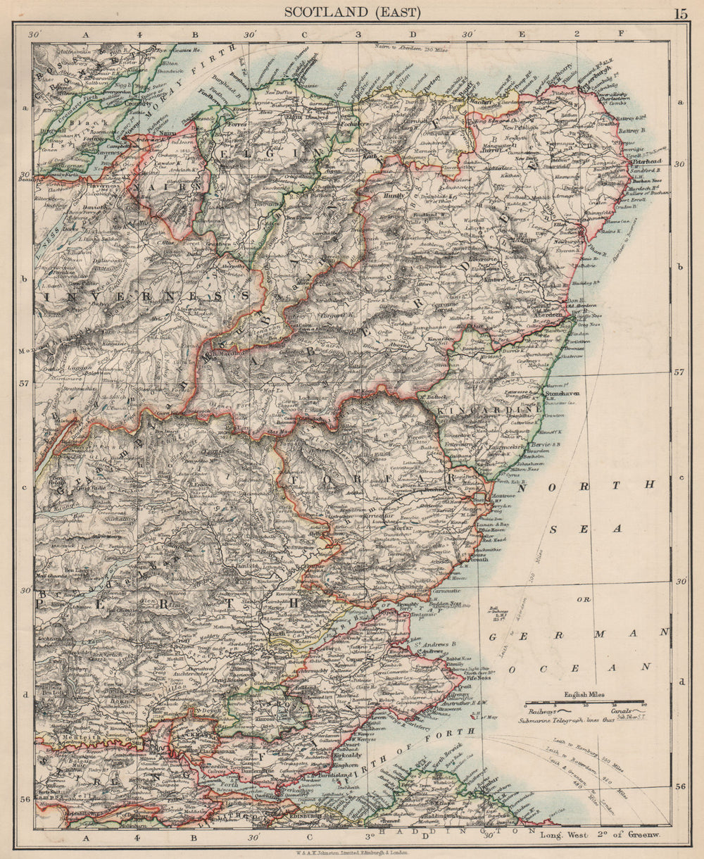 SCOTLAND EAST. Grampian Tayside Fife Firth of Forth Aberdeen.JOHNSTON 1903 map