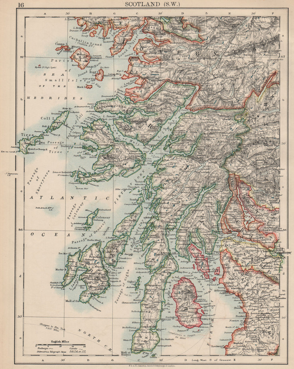 ARGYLLSHIRE. South West Scotland. Bute Arran Dumbarton.  JOHNSTON 1903 old map