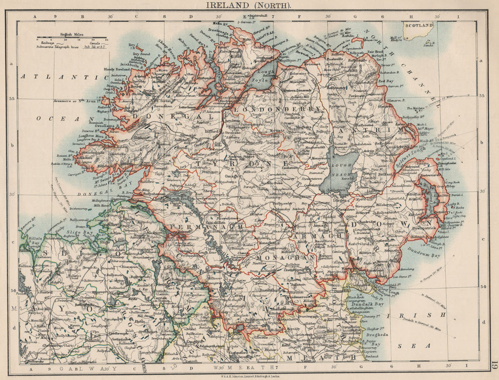 ULSTER. Antrim Down Armagh Cavan Tyrone &c. Northern Ireland.  JOHNSTON 1903 map