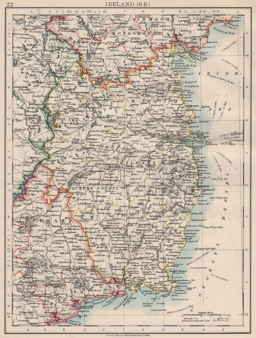 LEINSTER. Meath Dublin Longford Wexford Wicklow.  SE Ireland.  JOHNSTON 1903 map