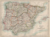 SPAIN AND PORTUGAL. Iberia. Provinces railways. Balearics.  JOHNSTON 1903 map