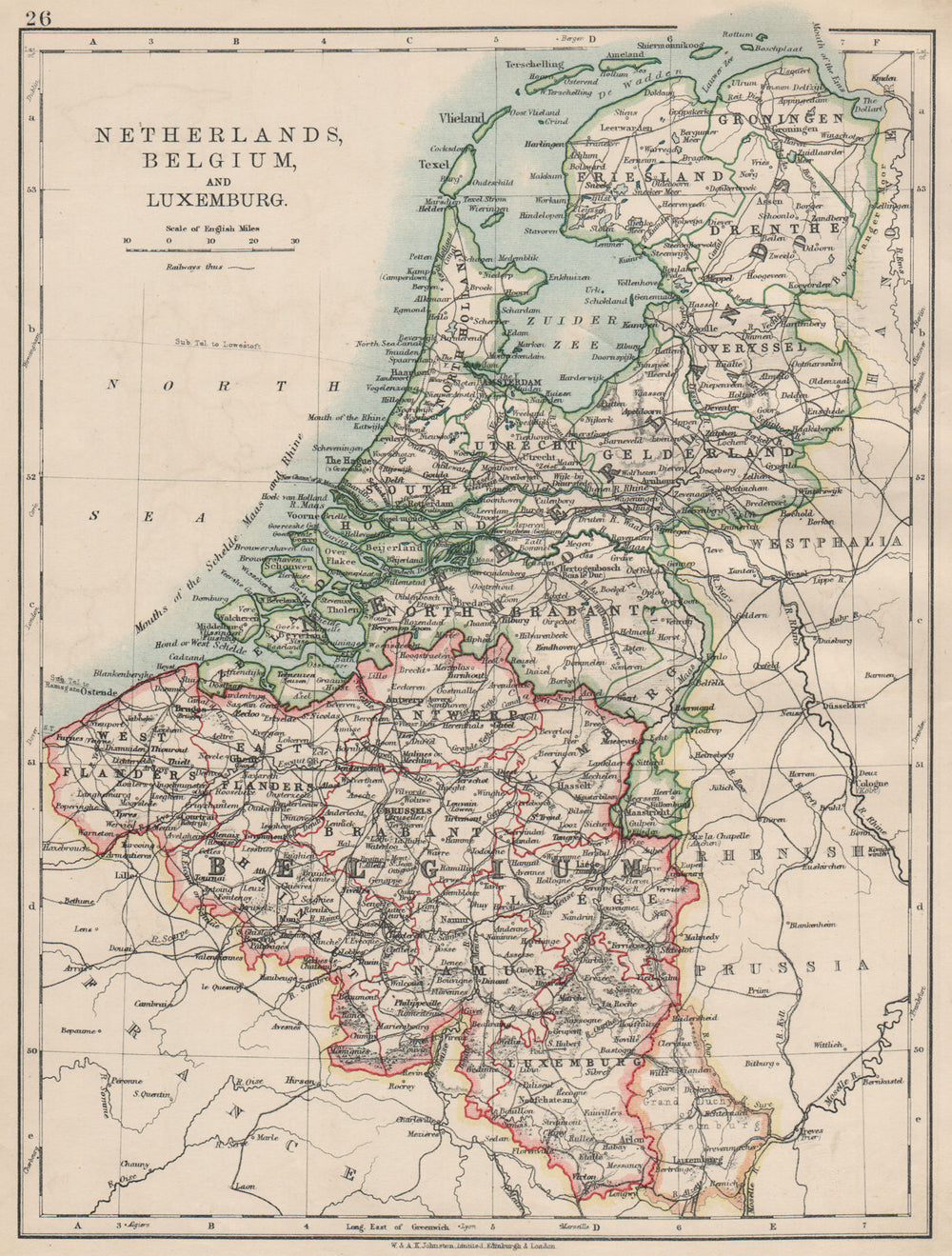 BENELUX.Netherlands Belgium Luxemburg. Holland.  JOHNSTON 1903 old antique map