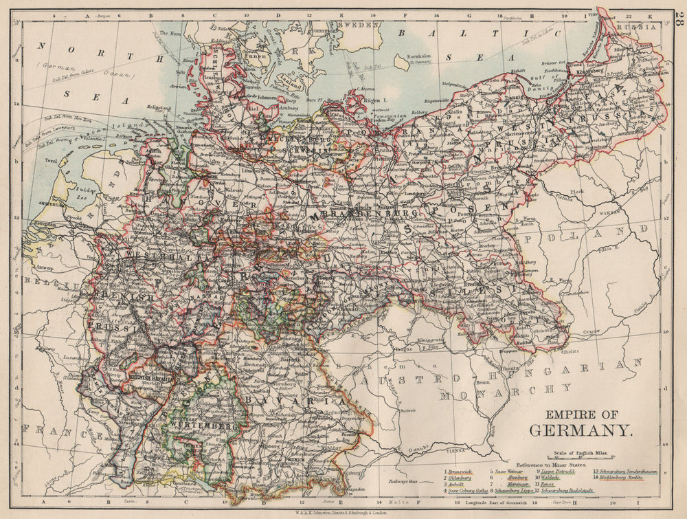 EMPIRE OF GERMANY. States. Prussia Bavaria Alsace Lorraine.  JOHNSTON 1903 map
