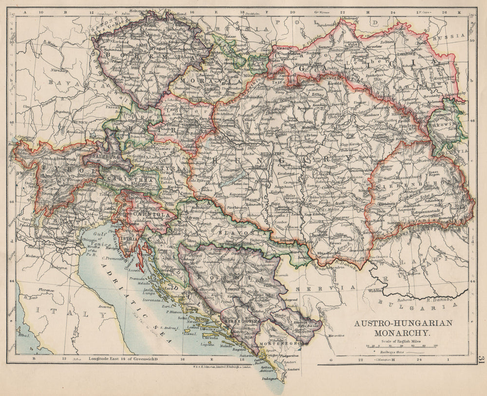 AUSTRO-HUNGARIAN MONARCHY. Dalmatia Slavonia Siebenburgen &c.  JOHNSTON 1903 map