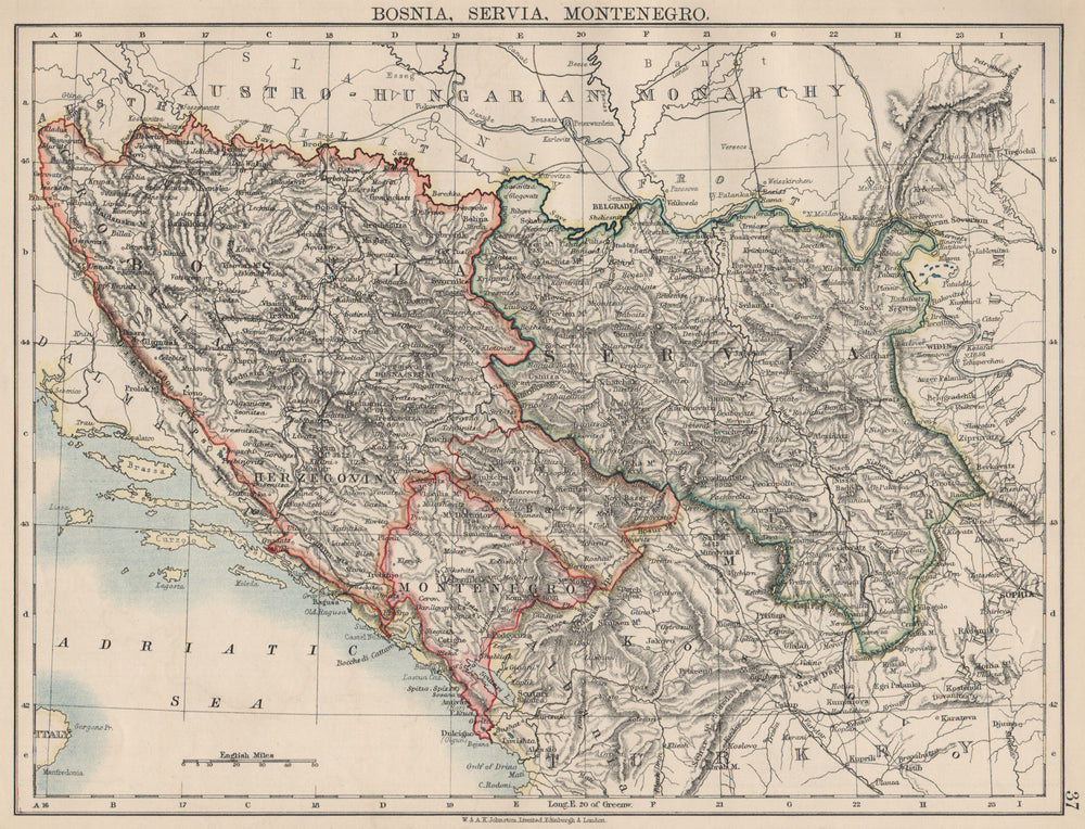 BOSNIA SERVIA MONTENEGRO. Balkans Serbia Croatia Herzegovina.JOHNSTON 1903 map