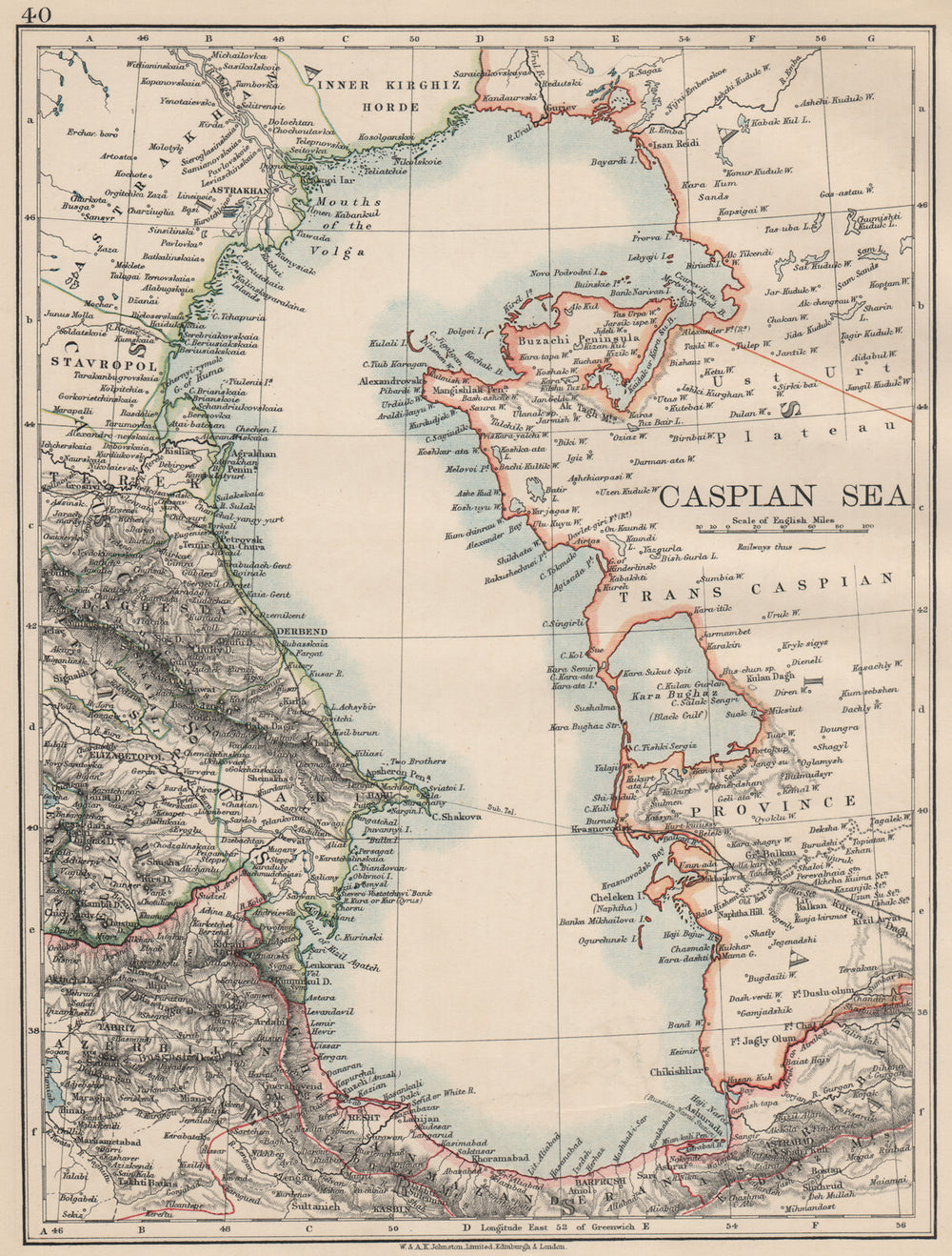 CASPIAN SEA. Baku Persia Astrakan. "Inner Kirghiz Horde".  JOHNSTON 1903 map