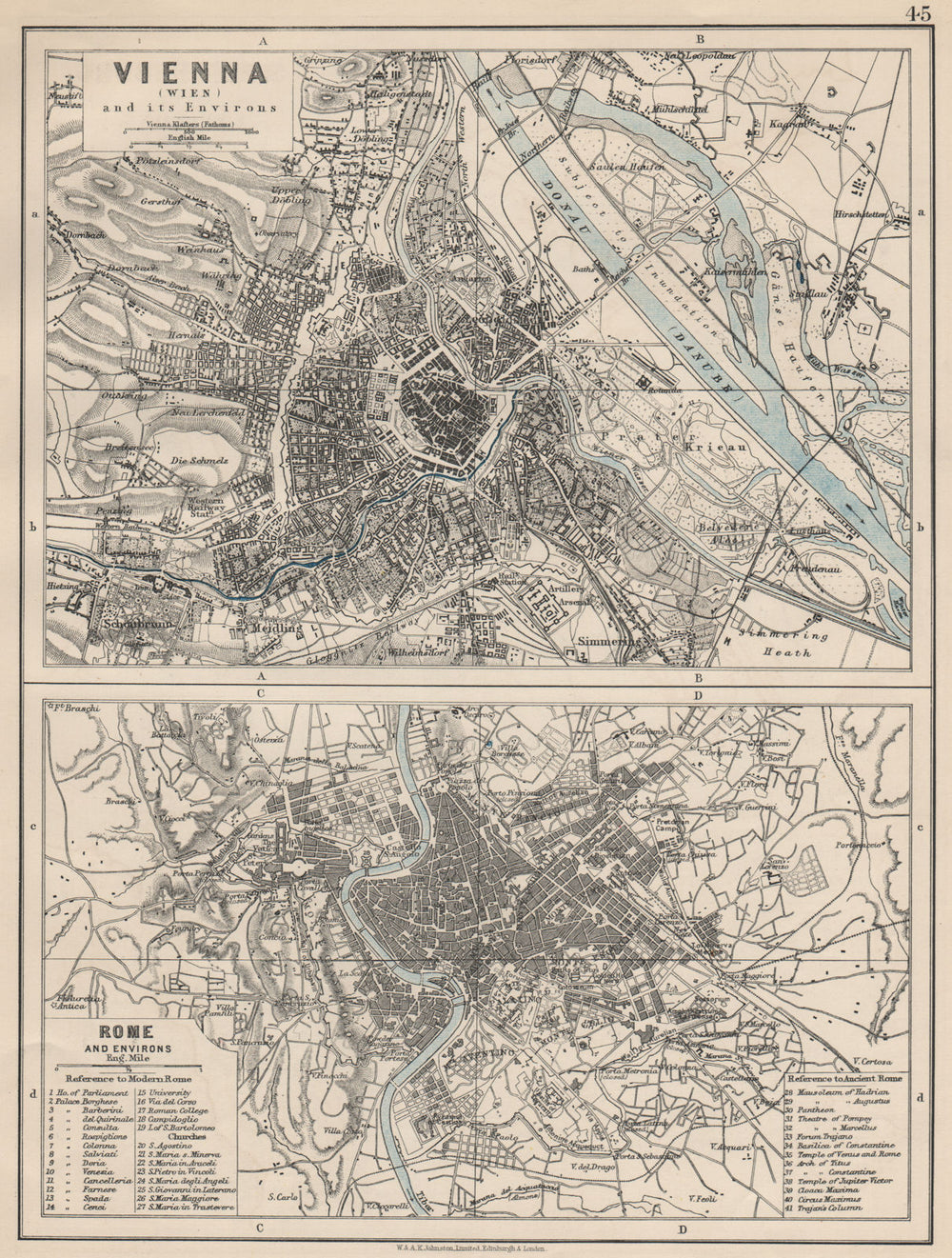 VIENNA & ROME. City plans. Wien. Roma. Austria. Italy. JOHNSTON 1903 old map