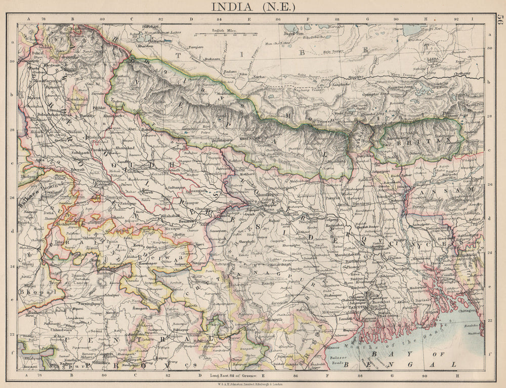 BRITISH INDIA NE. Bengal Nepal Bhutan Calcutta Bangladesh. JOHNSTON 1903 map