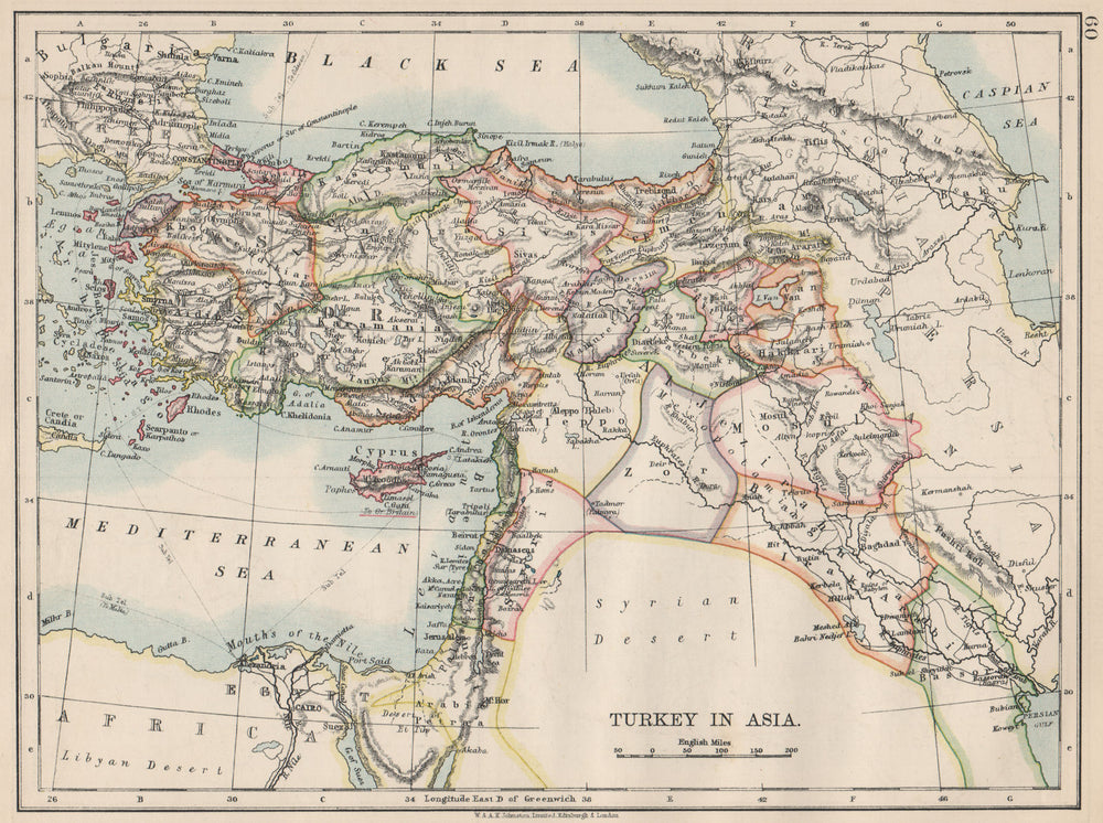 OTTOMAN TURKEY IN ASIA. Cyprus Levant Mesopotamia Palestine. JOHNSTON 1903 map