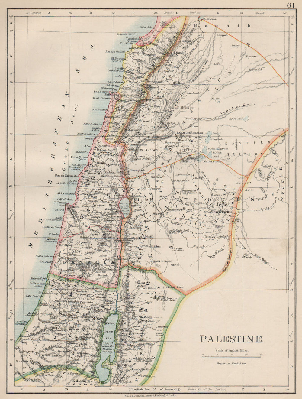 PALESTINE. Galilee Samaria Judea Perea Phoenicia Decapolis. JOHNSTON 1903 map