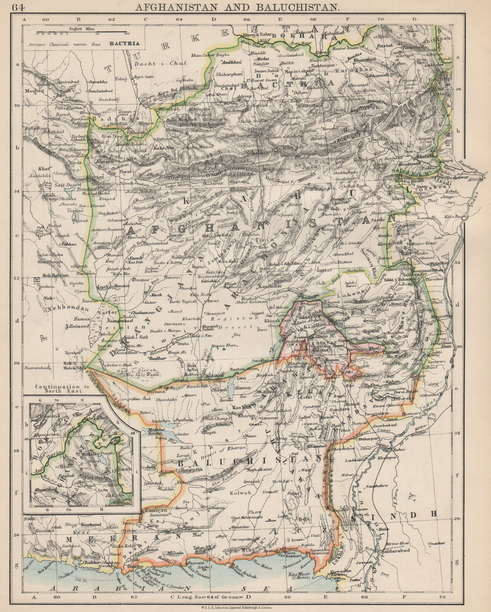 AFGHANISTAN & BALUCHISTAN. Kabul.British Baluchistan (pink).Pakistan  1903 map