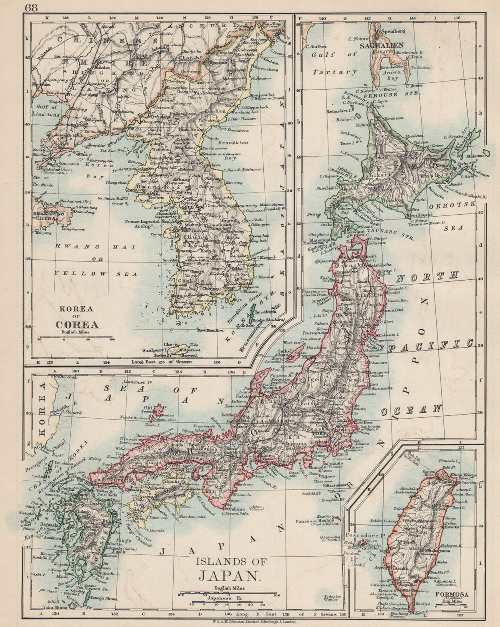 COREA JAPAN FORMOSA. Korea Taiwan. Hachijo "penal settlement". JOHNSTON 1903 map