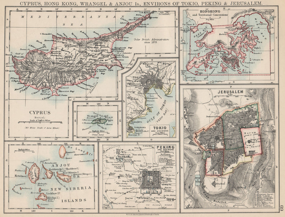 CYPRUS HONG KONG TOKYO PEKING JERUSALEM. City plans. Anzhu islands  1903 map