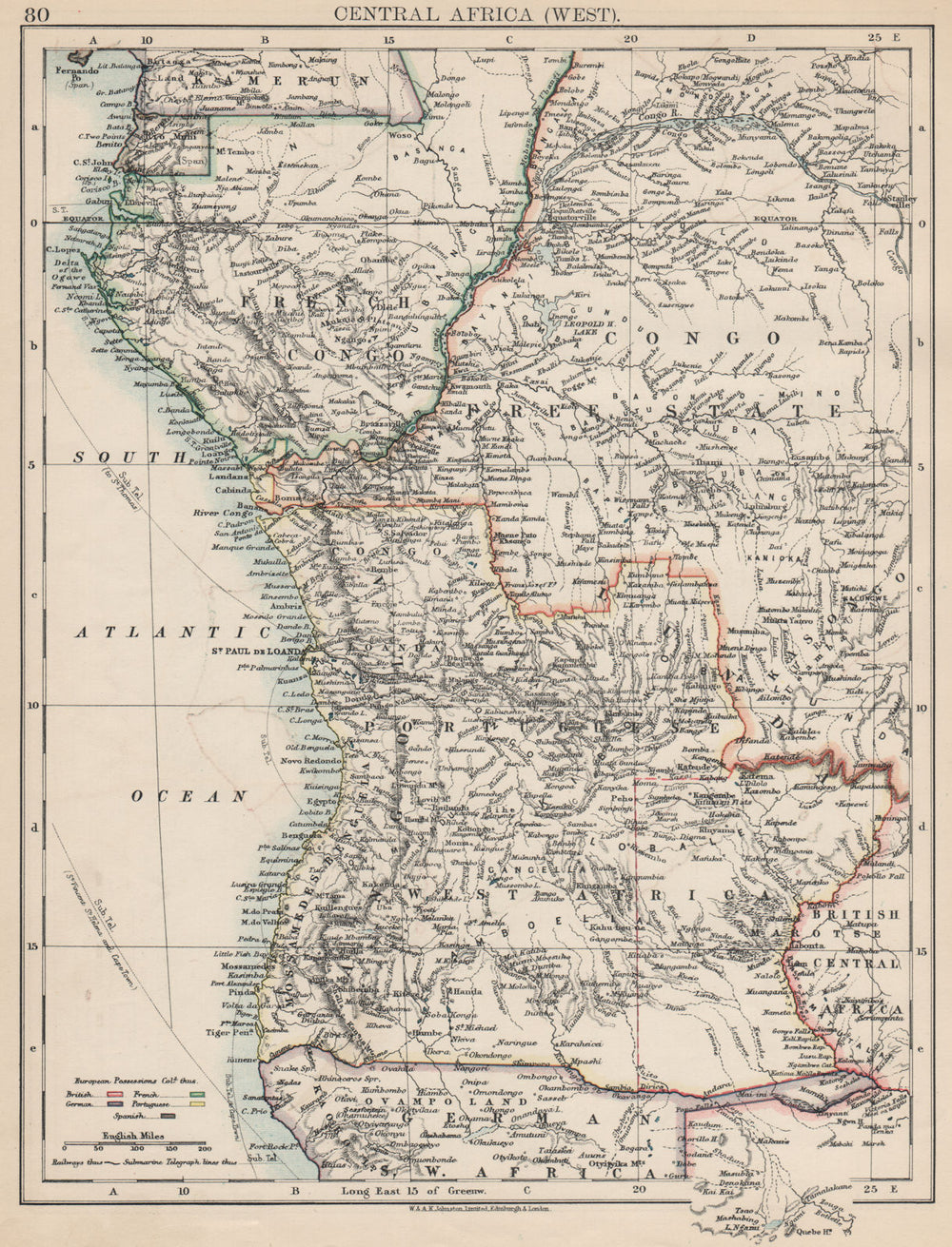 COLONIAL CENTRAL AFRICA. French Congo Free State Portuguese West Af.  1903 map