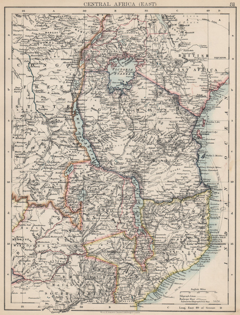 COLONIAL EAST AFRICA. German/British/Portuguese East Africa. Tanzania 1903 map