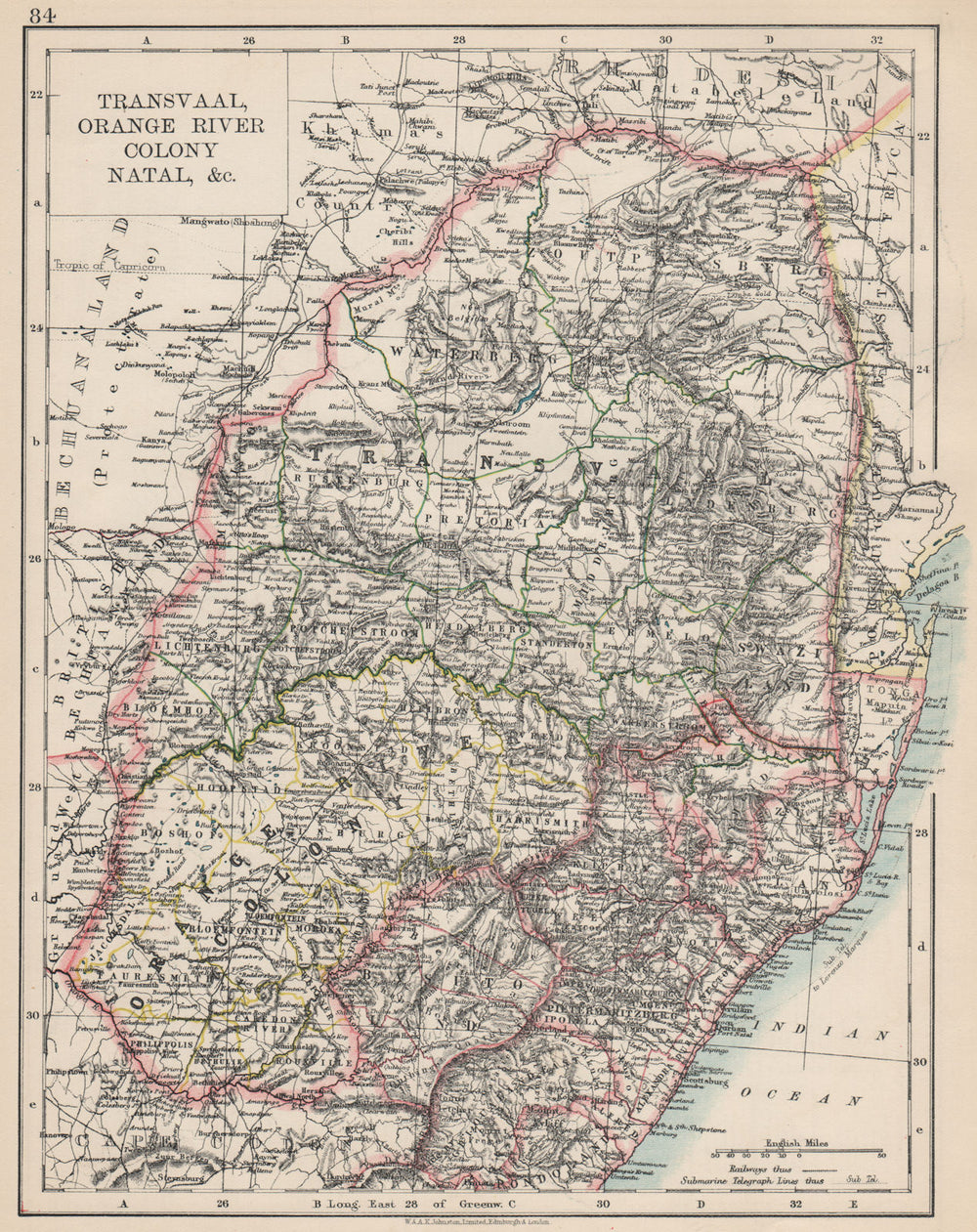 COLONIAL SOUTH AFRICA. Orange Free State Natal Basutoland SA Republic 1903 map