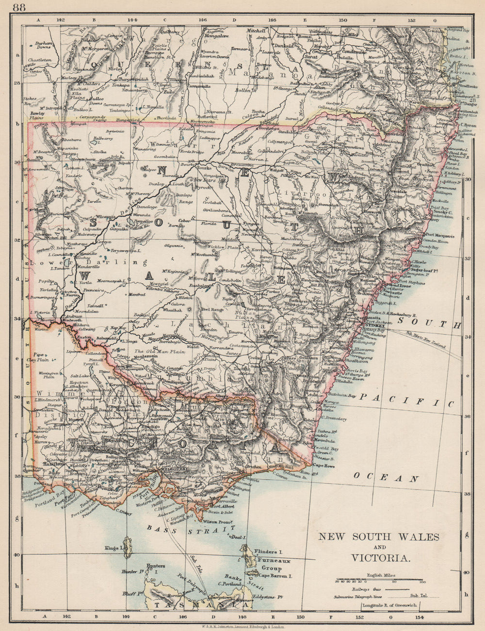 NEW SOUTH WALES & VICTORIA. Shows railways telegraph cables. Australia 1903 map