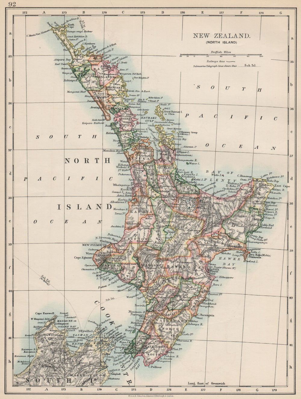 NORTH ISLAND NEW ZEALAND. Showing counties telegraph cables. JOHNSTON 1903 map