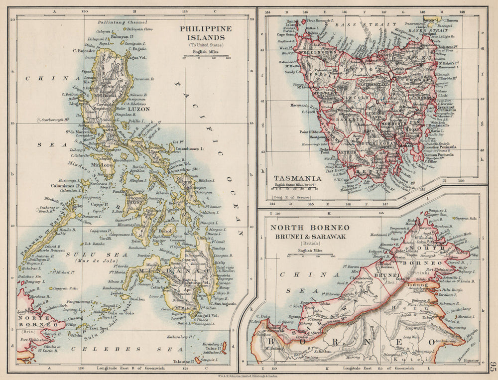 EAST ASIA. Philippines Tasmania North Borneo Brunei Sarawak. JOHNSTON 1903 map
