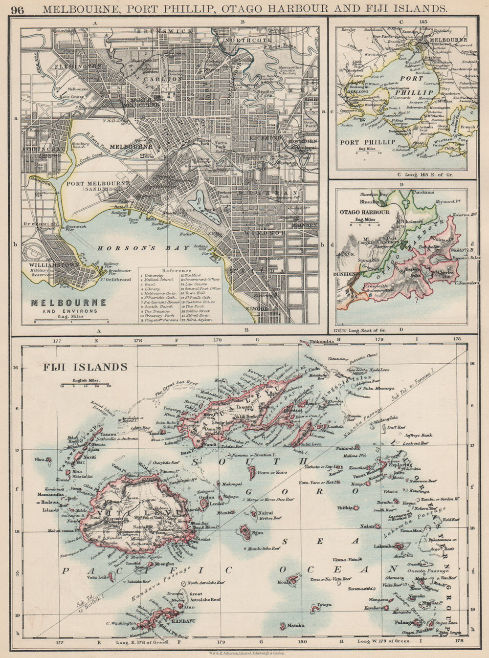 AUSTRALASIA. Melbourne plan. Fiji Viti/Vanua Levu. Otago Port Phillip 1903 map
