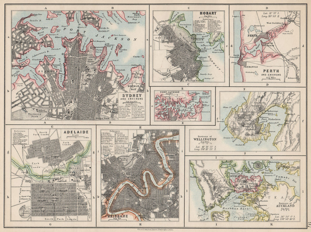 AUSTRALIA NZ CITIES. Sydney Hobart Perth Adelaide Brisbane Auckland 1903 map